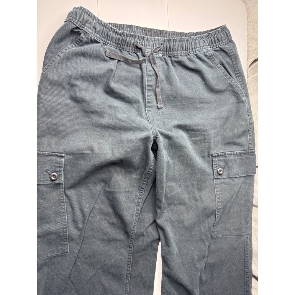 Original Use Mens Cargo Pants Black Elastic Waist Drawstring Straight Leg Large
